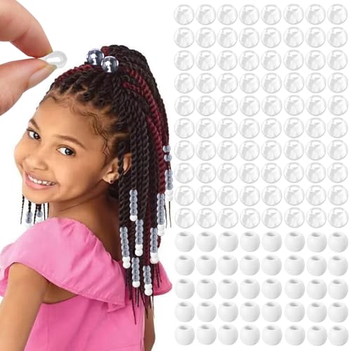 120 Pcs Silicone Hair Beads for Women Girls Braids Soft Colorful Pony Beads Bulk for Kids Girls Women Hair Accessories for Braids (Transparent)