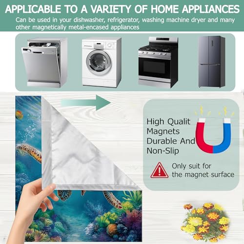 Image of Dishwasher Magnets Decorative Cover,Sea Turtle Refrigerator Magnet Cover,Washable Ocean Coral Dishwasher Front Panel Cover Home Kitchen Decoration 23x26 Inch