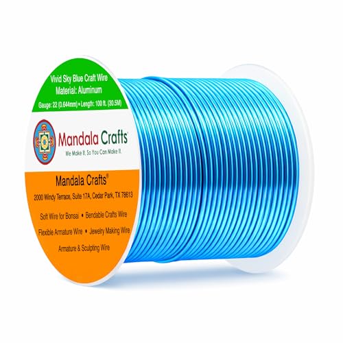 Image of Mandala Crafts 22 Gauge Vivid Sky Blue Anodized Aluminum Craft Wire, 100 FT | Colored, Flexible, Bendable, for Bonsai, Armature, Sculpting, Wire Wrapping, Jewelry Making, Weather & Tarnish Resistant