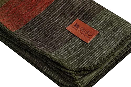 Qisu Alpaca Wool Blanket Throw | Large, Beautiful, Warm, Stripes | 85 X 65 Inches | Ultra-Soft, Hypoallergenic And Breathable | Non-Itchy Or Scratchy Fabric (Sea Foam Volcano Stripe) #TOP1