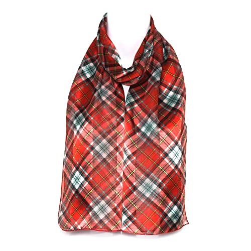 Hat To Socks Chiffon Satin Scarf with Scottish Tartan Checked Pattern