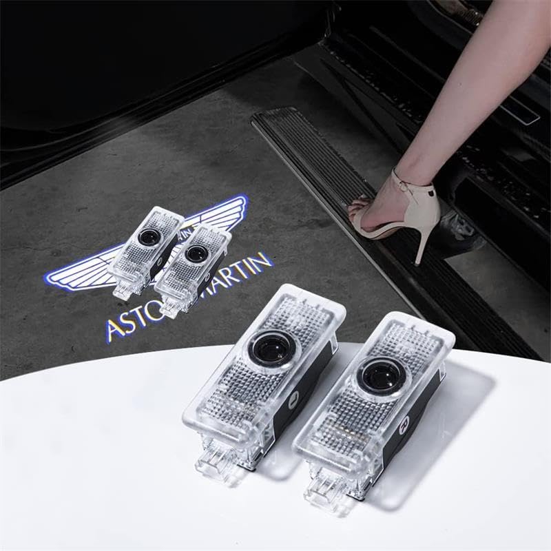 Never Fade HD LED Door Light Logo Projector Compatible with Aston Martin Series Accessories, 3D LED Ghost Shadow Laser Car Courtesy Step Light