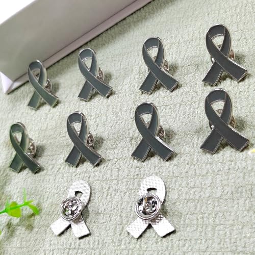 Image of Gray Ribbon Pin 100 pieces Gray awareness Enamel Lapel Brooches for Diabetes Brain Cancer Asthma Parkinson's Disease Awareness