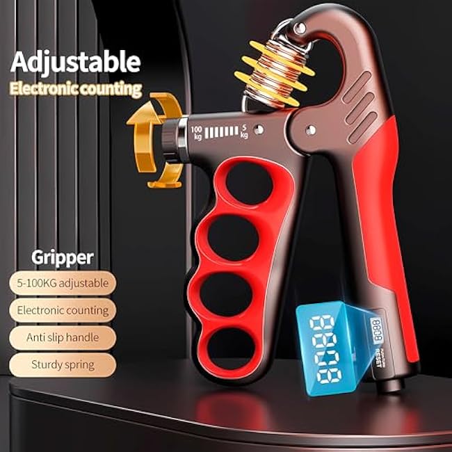 Grip strength trainer, adjustable hand grip strengthener, Durable Adjustable Resistance 5-100KG With Digital Counter, ergonomic design, high-strength spring, perfect hand