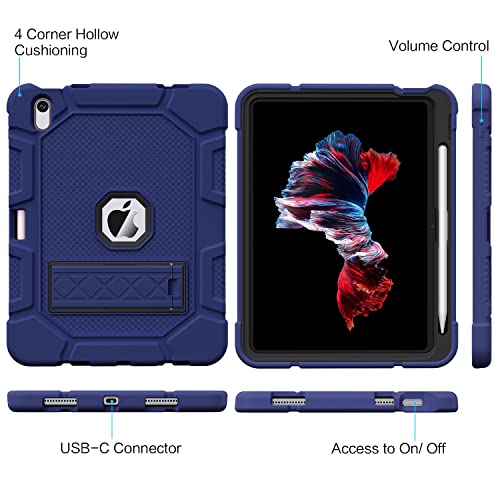 Image of Case for iPad (A16) 11th Generation 11 Inch 2025 / iPad 10th Generation 10.9 Inch 2022, [Built-in Pencil Holder] Heavy Duty Shockproof Rugged Protective Case, Navy Blue2