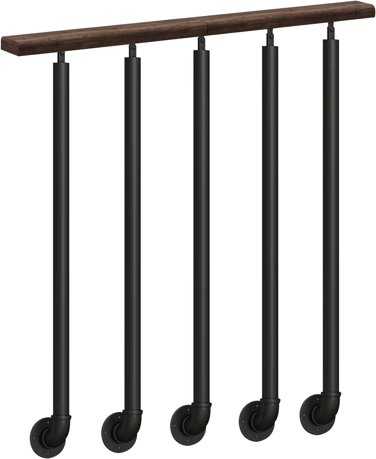 Black Metal Staircase Handrail Kit - 31.5in Round Pipe Baluster Posts Indoor Side Mount Banister Columns Grab Rail Guardrail for Stairs