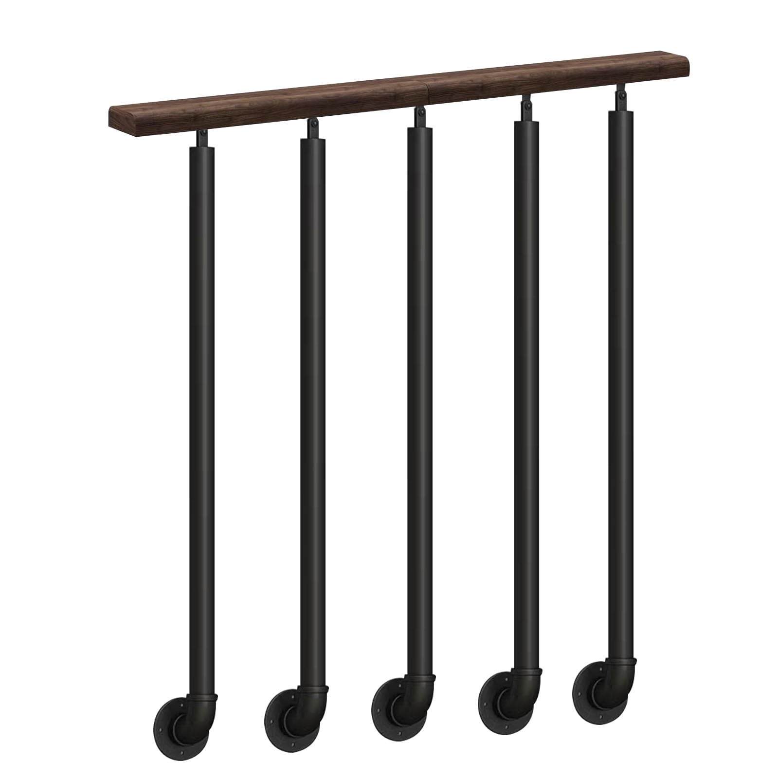 Black Metal Staircase Handrail Kit Round Pipe Baluster Posts for Indoor Stairs 105cm Side Mount Grab Rail Durable Banister Guardrail Columns