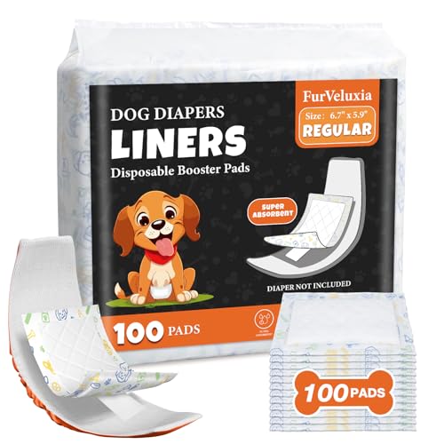 FurVeluxia Dog Diaper Liners for Male and Female Dogs(100ct), Super Absorbent Disposable Doggie Period Booster Dog Diaper Inserts fit Most Reusable and Washable Pet Belly Band and Wraps