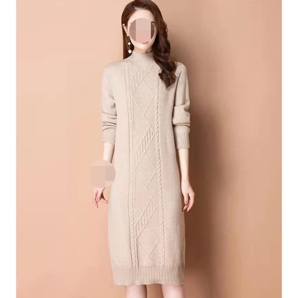 Pulls Tricot Femme,Robe Pull À Col Roulé pour Femme Chunky Diamond Cable Tricoté Pull Khaki Jumper Printemps Slim Fit Pull Tops Cadeau pour Petite Amie Fête des Mères,L