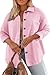 Eytino Plus Size Tops for Women Casual Long Sleeve Button Up Blouses Fashion Trendy Waffle Knit Shacket Jacket,1X Light Pink