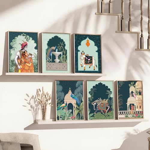 Image of ARTIFLY - Pichwai paintinng framed wall Painting for Living Room Bedroom Office Room Decor - Frame for Home Decor and Wall Decor (Design 2, 10x13 inch,)