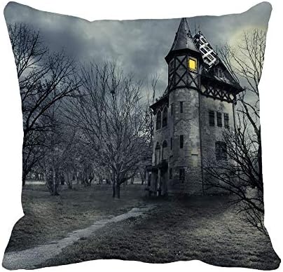 Awowee Throw Pillow Cover Fantasy Halloween Haunted House Horror Castle Scary Spooky Gothic 18x18 Inches Pillowcase Home Decorative Square Pillow Case Cushion Cover