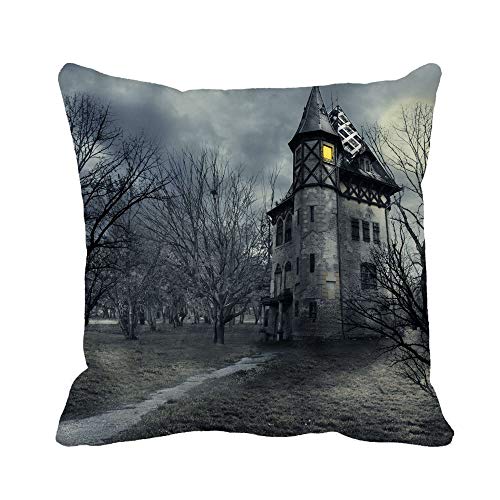Awowee Throw Pillow Cover Fantasy Halloween Haunted House Horror Castle Scary Spooky Gothic 18X18 Inches Pillowcase Home Decorative Square Pillow Case Cushion Cover #TOP3