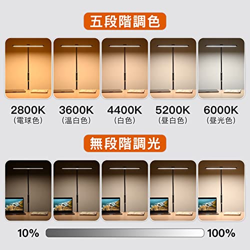 デスクライト Kiyoraito LEDスタンドライト クランプ付き 高演色性RA90 5段階調色 無段階調光 目に優しい タイマー機能 無線リモコン搭載 省エネ 電気スタンド 卓上ライト 黒い 3枚目