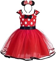 Vista 8 de Dressy Daisy Disfraz de lunares para bebé niña, vestido de tul para fiesta de cumpleaños, con diadema, color rosa, rojo, morado, rosa intenso A