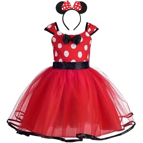 Dressy Daisy Baby Girl Polka Dots Fancy Dress Up Costume Birthday Party Tulle Dresses with Headband Pink/Red/Purple/Hot Pink