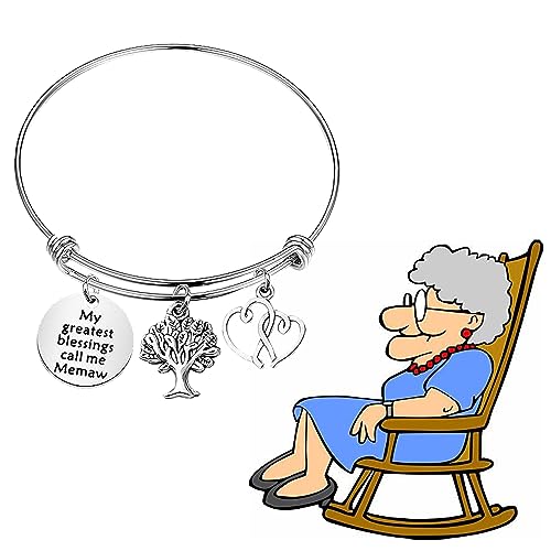 Image of BAUNA Grandma Gifts My Greatest Blessings Call Me Memaw Bracelet with Family Tree Charm Memaw Birthday Gift for Her