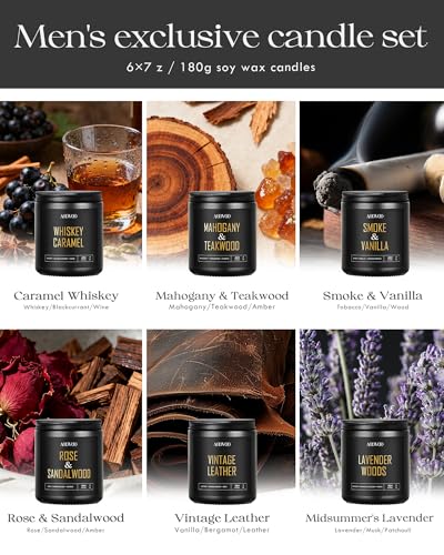 AOOVOO Scented Candles for Men - 6 Pack Candles for Home Scented, 42oz Soy Wax, 300 Hour Burn Time, Rose Sandalwood/Mahogany Teakwood/Smoke Vanilla/Leather/Lavender/Whiskey Caramel Candle Set - Image 4