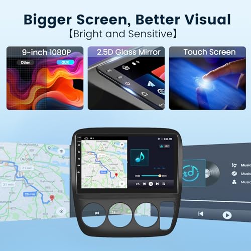 Image of 2G+64G Android 15 Car Stereo Radio for Honda CRV 1997-2001 with Wireless Carplay Android Auto, 9 inch HD Touch Screen in Dash GPS Head Unit Support WiFi HiFi Audio SWC FM+Backup Camera (Manual A /C)