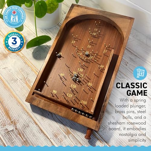 Thorness Classic vintage style TABLETOP PINBALL BAGATELLE GAME, Brown, 34cm (L) x 20cm (W) 7.5cm (H) - Image 3
