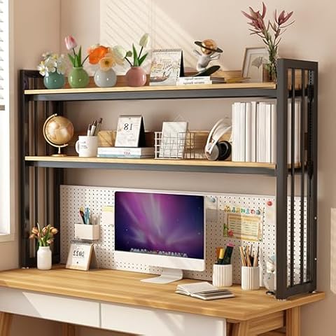 2 tier Adjustable Office Desk Shelf Organizer, Desktop Bookcase for Computer Desk，Shelf for Top of Desk bookshelf ,office Supplies Organizers And Accessories Storage Display Shelf ( Color : A , Size : Cover
