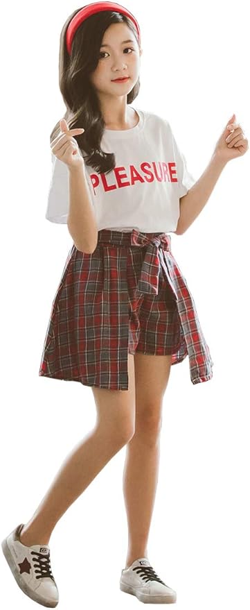 Amazon D Iizoo 子供服 可愛い セットアップ ガールズ 女の子 半袖 Tシャツ キュロットスカート 2点 上下セット スポーツウェア 体操服 運動着 韓国風 春夏秋服 おしゃれ Tシャツ カットソー 通販