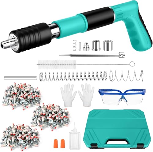Pistolet à ongles manuel avec 300 clous ronds, pistolet à ongles réglable à 5 vitesses, pistolet à béton manuel en acier pour acier et béton, pistolet à clouer portable pour plafond/cache fil avec
