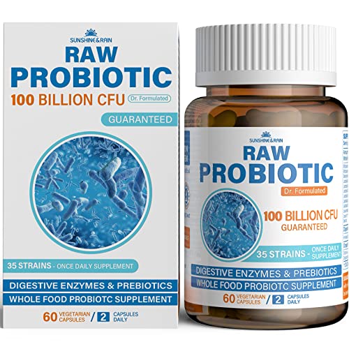 Raw Probiotics for Women & Men - 100 Billion CFU, 35 Strains, Organic Prebiotics & Natural Digestive Enzymes for Digestive, Gut & Immune Health - Dairy, Soy and Gluten Free, Non-GMO, 60 Vegan Capsules