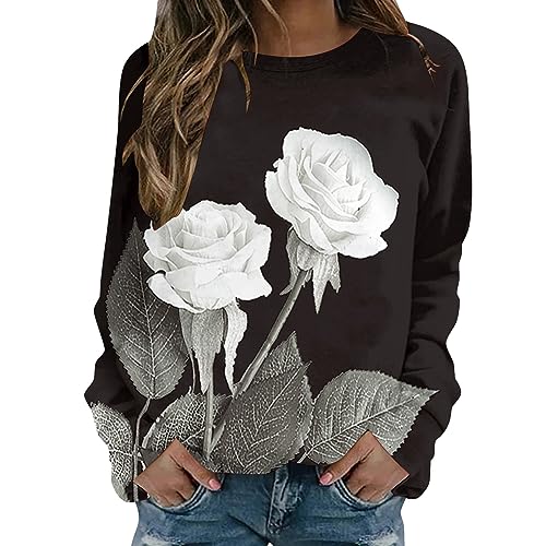 Generisch 2026 Mujeres Casual Manga Larga Cuello Redondo Estampado Suéter Ligero Sin Capucha Sudaderas Ajuste Blusa, Blanco, XXL