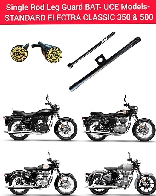 Base Ball BAT Single Rod Leg Guard- Openable DECO-LGB014 Heavy Duty Stylish Safety Protector Bat Leg Guard/Crash Guard Black for Royal Enfield- Bullet, Standard, Electra & Classic 350 & 500 4