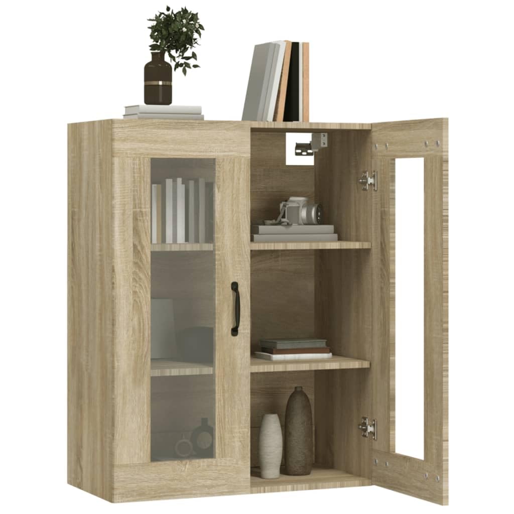 Armario colgante de roble Sonoma 69,5 x 34 x 90 cm, robusto armario de cocina de madera con mucho espacio de almacenamiento, montaje en pared o como accesorio para buffet, práctico