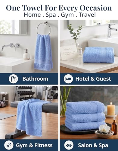 Image of LANE LINEN Bath Hand Towels for Bathroom - Pack of 4 (16 inch x 28 inch), 100% Cotton Hand Towel - Soft, Durable, Quick Dry & Highly Absorbent - Hotel Quality Face Towels for Salons & Home Use - Cerulean Blue