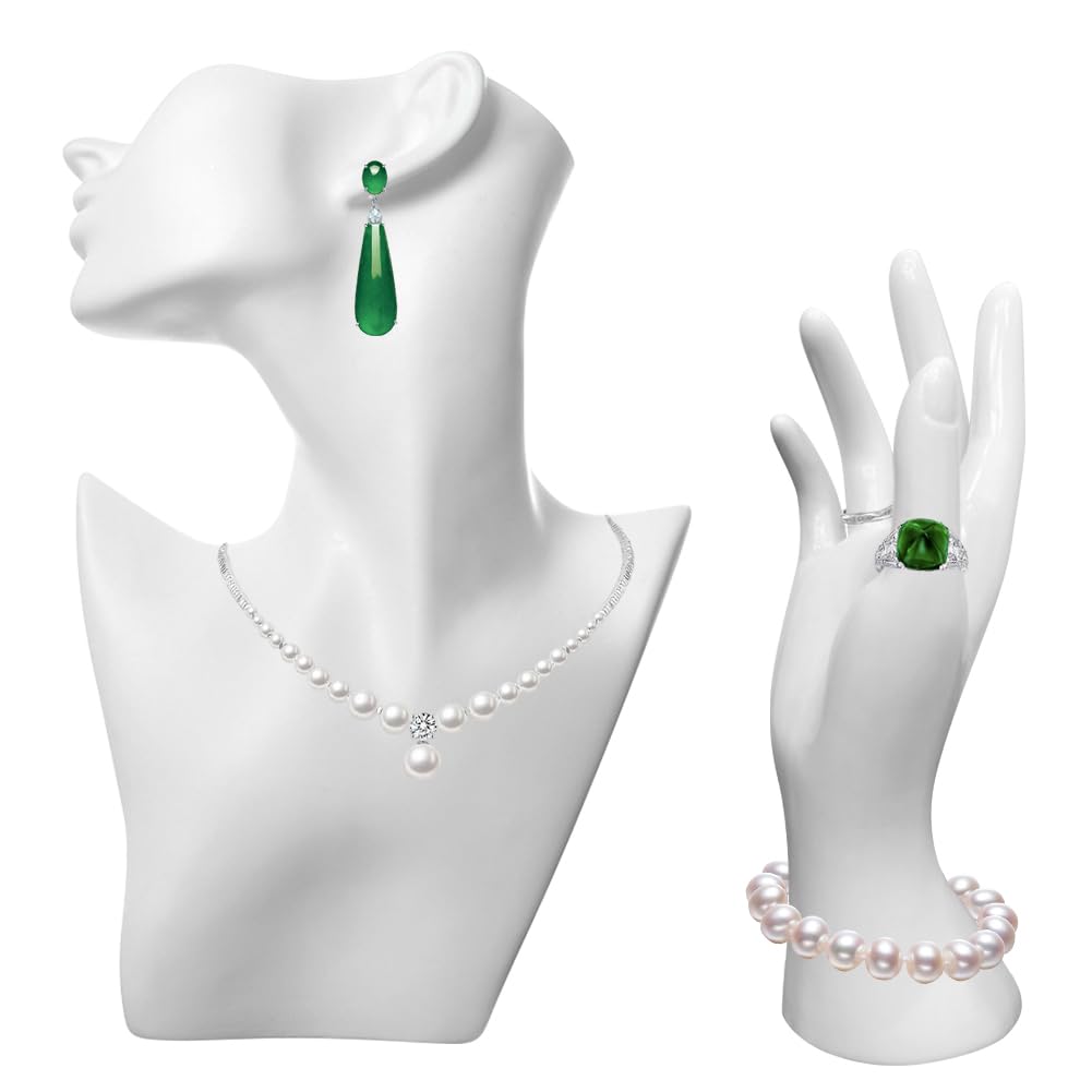 Set of 2 Pcs Jewelry Mannequin Display Set Head Bust Holder Mannequin Earring Stand Female Mannequin Hand Bracelet Ring Stand for Selling Show Home Decor,White