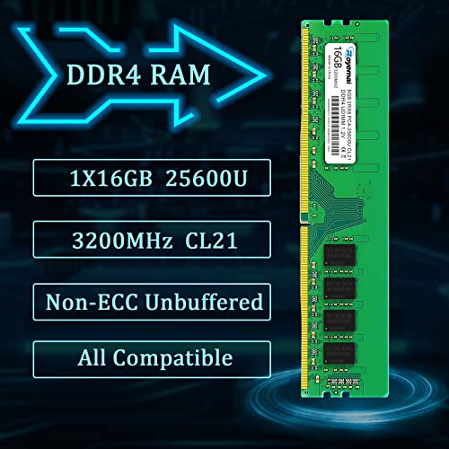 Image of PC4-25600 DDR4 3200 16GB (1x16GB) RAM PC4 25600U 3200MHZ 2Rx8 288-pin 1.2v 16G Memory Upgrade for Desktop