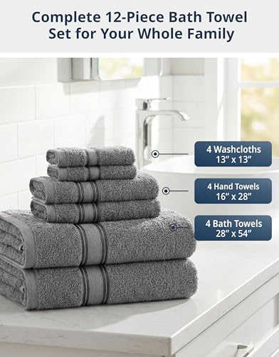LANE LINEN Bath Towel Set of 12 – Premium 100%...