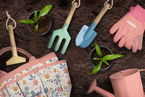 Gardening Set, Tool Kit, for Kids, STEM, Includes Tote Bag, Spade, Watering Can, Rake, Fork, Trowel and Gloves (Petal) - image 6
