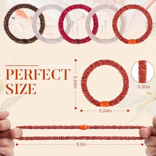 Image of FORENEE Braided Hair Ties No Damage, 10 Pcs Soft Plush Hair Bands for Women's Hair, Bracelet Hair Elastics & Ponytail Holders for Thick Hair - Ember Glow