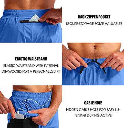 Image of Pudolla Men's 2 in 1 Running Shorts 5 inch Quick Dry Gym Athletic Workout Shorts for Men with Phone Pockets