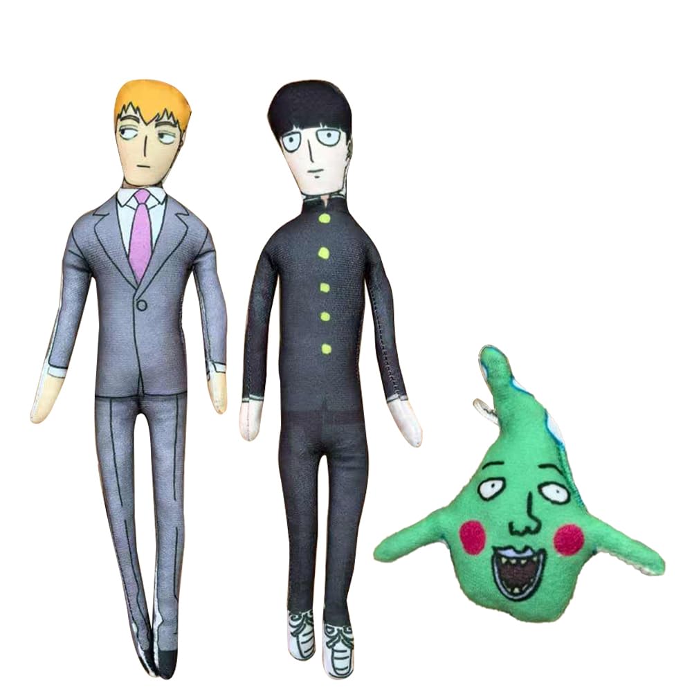 Jilijia 3PCS Anime Plush Kageyama Shigeo Reigen Arataka Twistable Pillow Funny Cartoon Soft Stuffed Figure Pillows Collectible Home Sofa Decoration