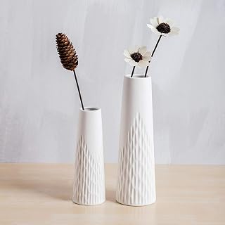 YHOMBES 花瓶 白 小さい フラワーベース 北欧 花瓶 陶器 白 シンプル 一輪挿し インテリア 陶器花器セラミック おしゃれ 生け花 和風花瓶 ホワイト プレゼント ギフト【波】高さ19cm