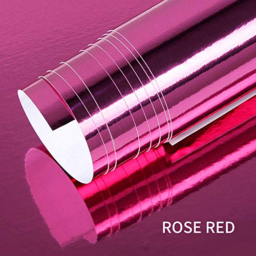 Image of LZLRUN 1FT x 5FT Chrome Mirror Vinyl Wrap Adhesive Car Sticker Decal Film (Rose Red, 1FT x 5FT)