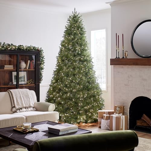 Image of National Tree Company 10 ft Pre-Lit Dunhill Fir Artificial Christmas Tree, 1,200 Clear Lights, 5,090 Tips, Includes Stand, Green