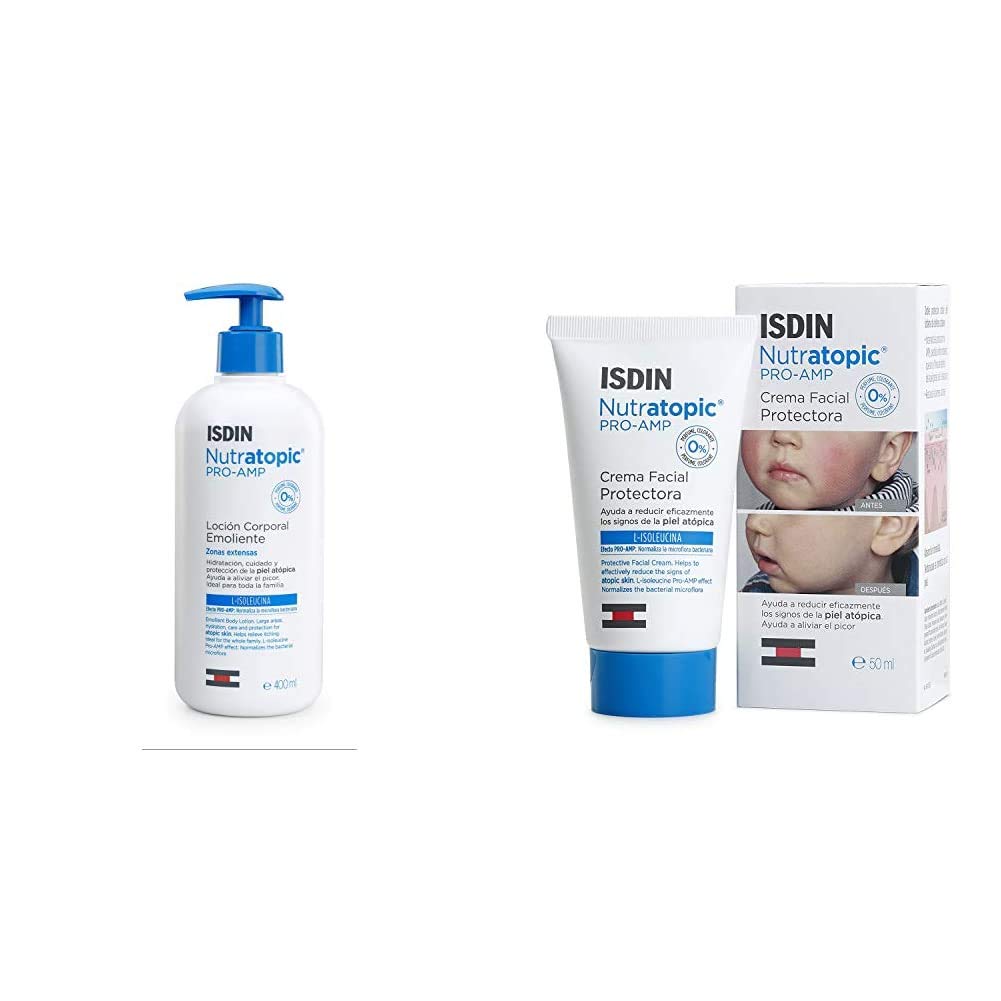 ISDIN PACK Nutratopic: Pro-AMP Crema Facial Para Piel Atópica + Pro-Amp Loción Corporal Emoliente, 50+400, 450 ml