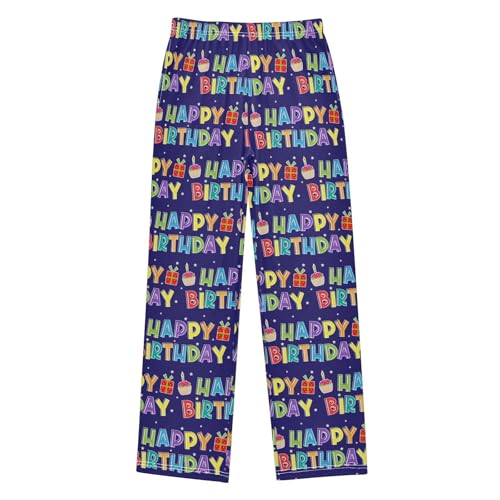 ZZXXB Colorful Happy Birthday Boys Long Pants Soft Trousers Elastic Waist Kids Lounge Bottoms with Pockets S-XL