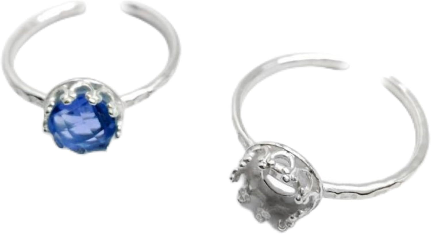 925 Sterling Silver Ring Blanks - 2 Pcs Adjustable 6 to 8 Base with 6mm Round Bezel Cup - DIY Ring Blanks for Jewelry Making - Adjustable Blanks - Settings without Stones