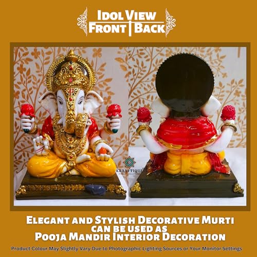 Image of Shrimant Dagdusheth Halwai Ganpati Idol for Home Temple Decor | Marble Dust Lord Ganesha Murti for Pooja Room Office Gift | Multicolor Glossy Finish | 8 Inch