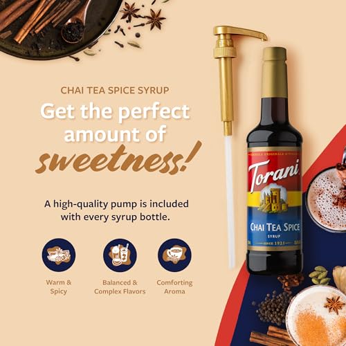 Image of Torani Coffee Syrup, Chai Tea Spice Flavored Syrup for Drinks, Pump Included, 25.4 Fl Oz