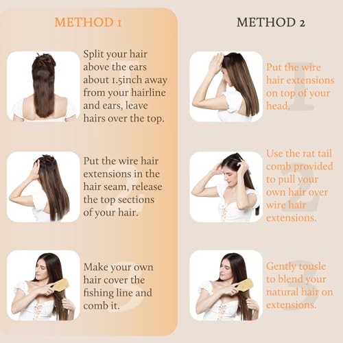 Image of DOORES Wire Hair Extensions Chocolate Brown 20 Inch 110 g Remy Human Wire Hair Extensions Invisible Transparent Line Adjustable Hairpieces Secret Straight