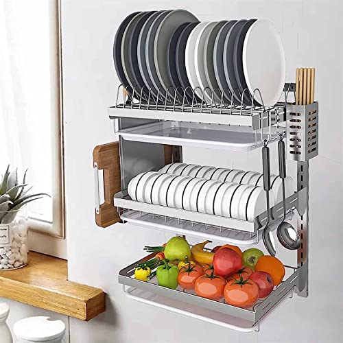 Étagère de stockage d'évier de cuisine pour plaques et bols en inox 3 niveaux