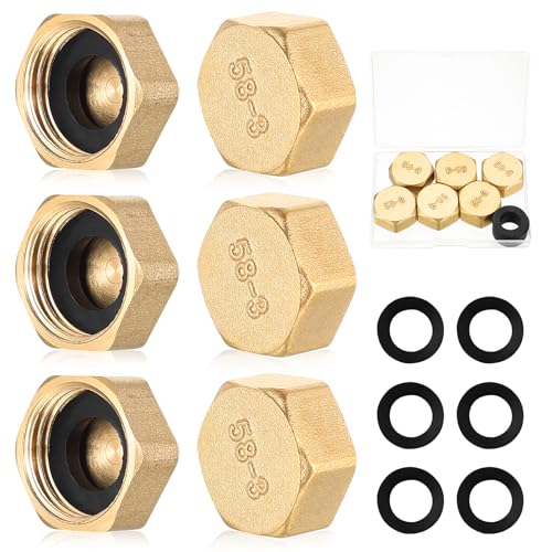 6 Pcs Tapón de Latón 1/2 Rosca, Tapón Hembra Latón 1/2', Tapa Ciega G1/2', Tapones de Manguera Hexagonales de Tubería G1/2' (Ø19 mm) para Tapón de Tubería Radiadores Agua de Jardín